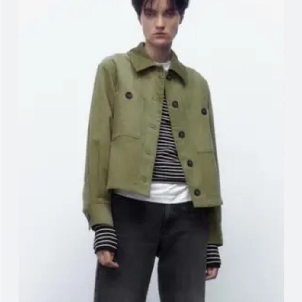 Zara Corduroy Olive Green Button-Up Jacket
